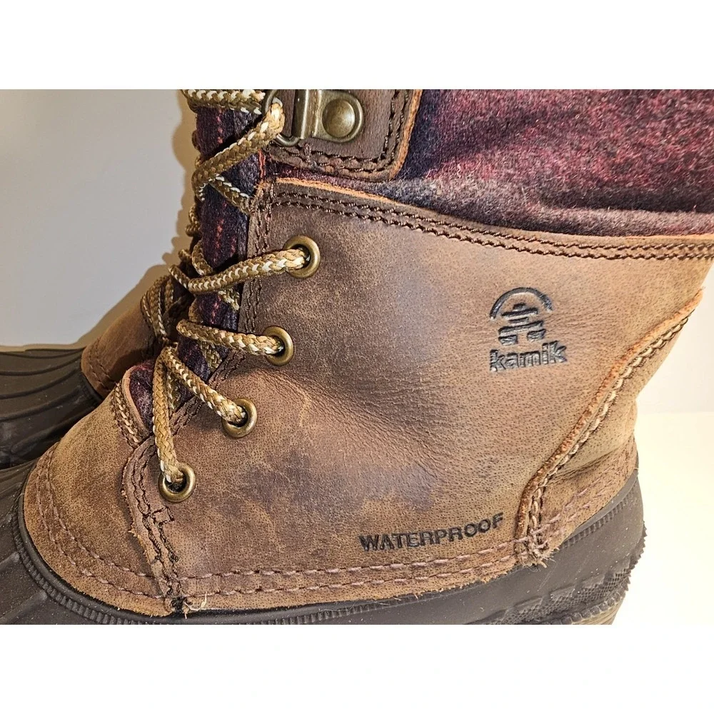 Kamik Sienna 2 Winter Duck Boots Women 8 Leather Rubber Lace Up Waterproof Brown